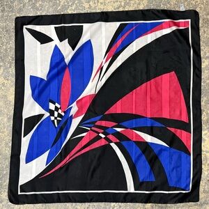 Vintage tres-elle Abstract Black Blue Red Scarf Made In Italy